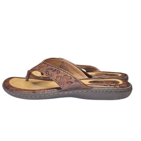 BOC Women's Size 11 Leather Sandals Flip Flops Thongs Brown Island Floral Brown - Picture 4 of 8